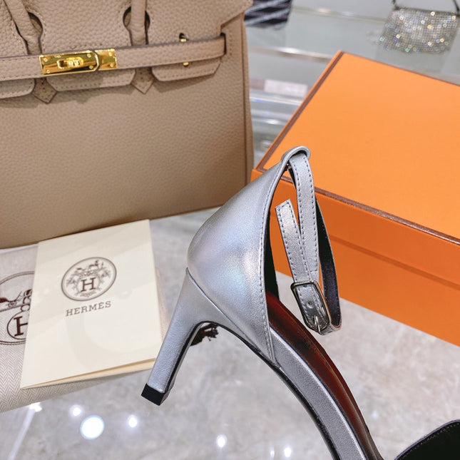 PREMIERE 70 SANDAL IN SILVER CALFSKIN WITH WHITE CRYSTALS