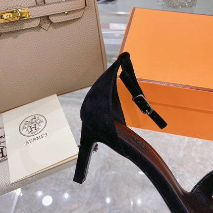 PREMIERE 70 SANDAL IN BLACK SUEDE WITH WHITE CRYSTALS