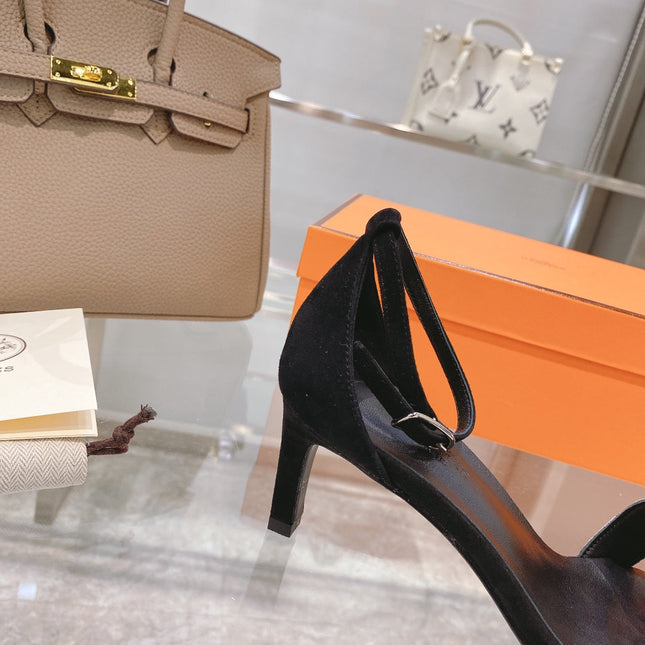 PREMIERE 70 SANDAL IN BLACK SUEDE WITH CRYSTAL