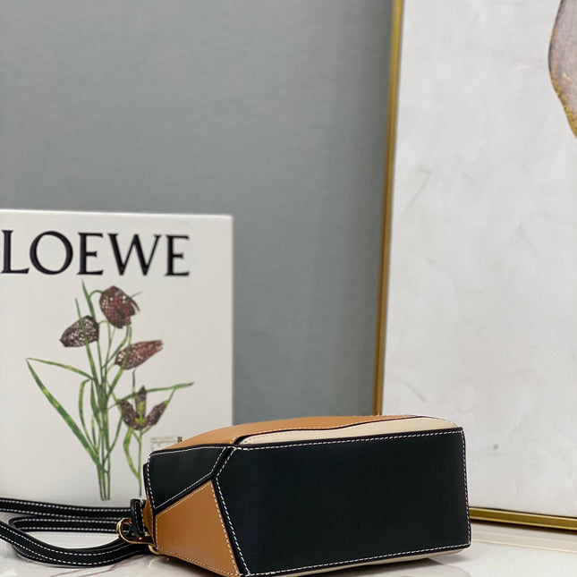 LOE MINI 18 PUZZLE BAG IN BROWN MIX BEIGE AND BLACK CALFSKIN