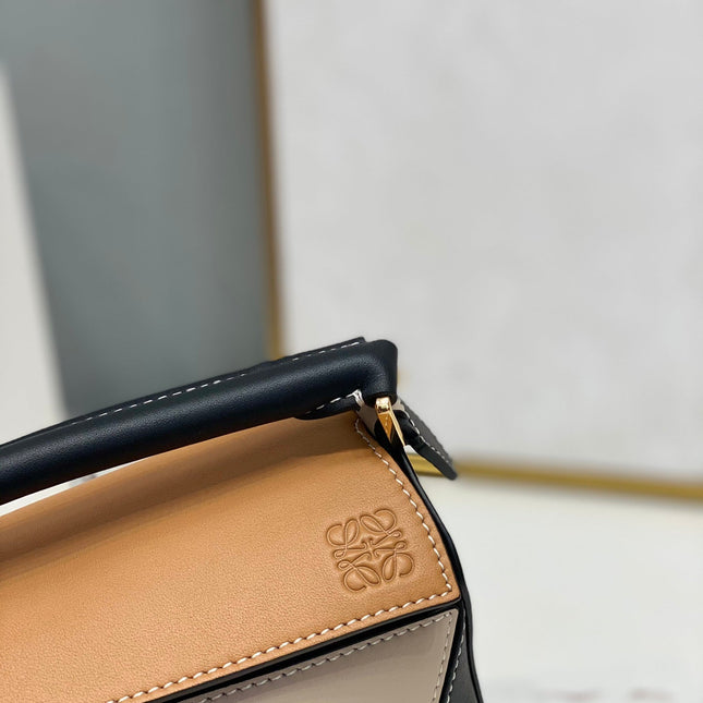 LOE MINI 18 PUZZLE BAG IN BROWN MIX BEIGE AND BLACK CALFSKIN