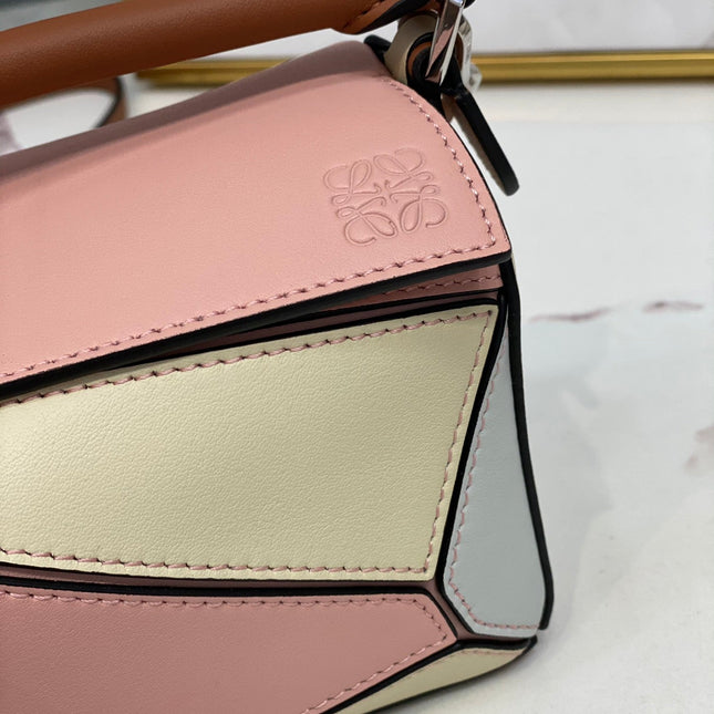 LOE MINI 18 PUZZLE BAG IN LIGHT PINK MIX YELLOW CALFSKIN