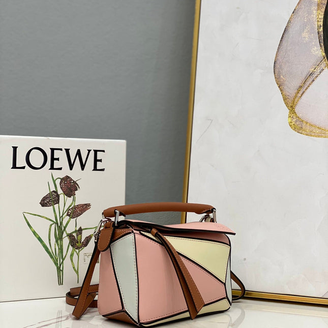 LOE MINI 18 PUZZLE BAG IN LIGHT PINK MIX YELLOW CALFSKIN