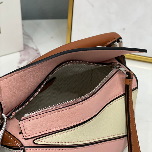 LOE MINI 18 PUZZLE BAG IN LIGHT PINK MIX YELLOW CALFSKIN