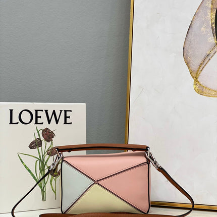 LOE MINI 18 PUZZLE BAG IN LIGHT PINK MIX YELLOW CALFSKIN