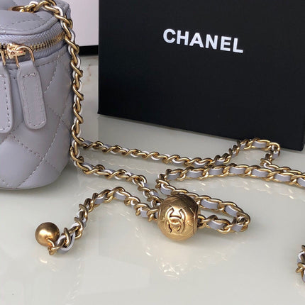 CC MINI 11 VANITY CHAIN IN LIGHT GREY CALFSKIN GOLD HARDWARE