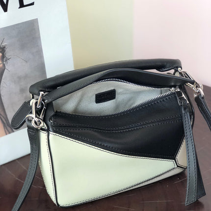 LOE MINI 18 PUZZLE BAG IN WHITE MIX BLACK CALFSKIN