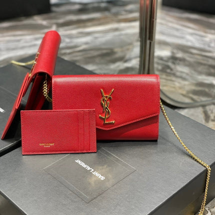 UPTOWN CHAIN WALLET 19 RED GRAINED CALFSKIN