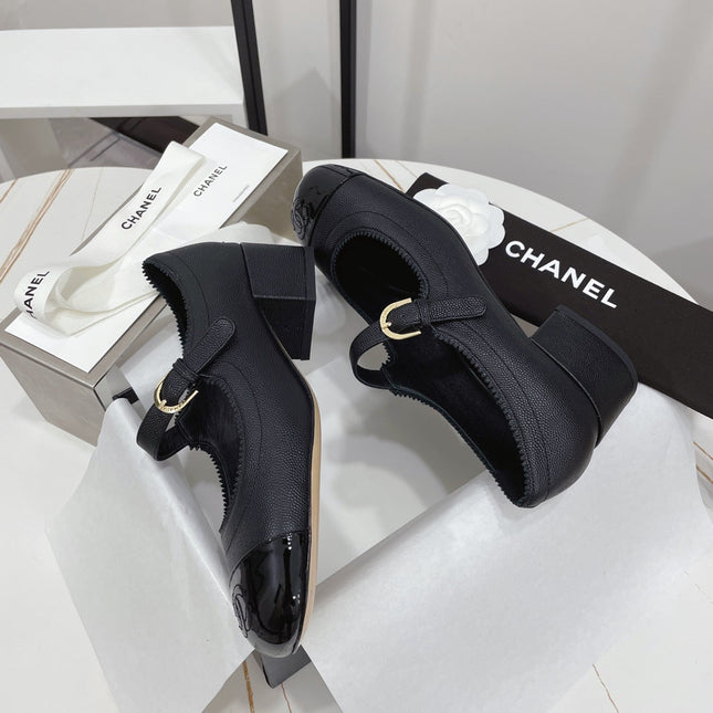 CC MARY JANE BLOCK HEEL BLACK SHEEPSKIN