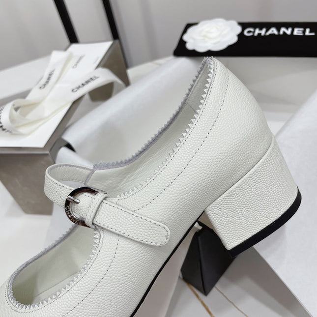 CC MARY JANE BLOCK HEEL WHITE SHEEPSKIN