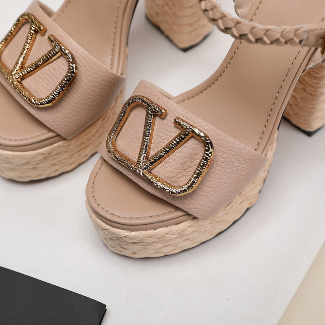 VLTN ESPADRILLE WEDGE SANDALS 25S 130 MM IN BEIGE LAMBSKIN WITH GOLD HARDWARE