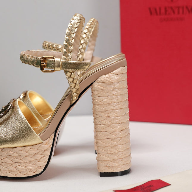 VLTN ESPADRILLE WEDGE SANDALS 25S 130 MM IN GOLD LAMBSKIN WITH GOLD HARDWARE