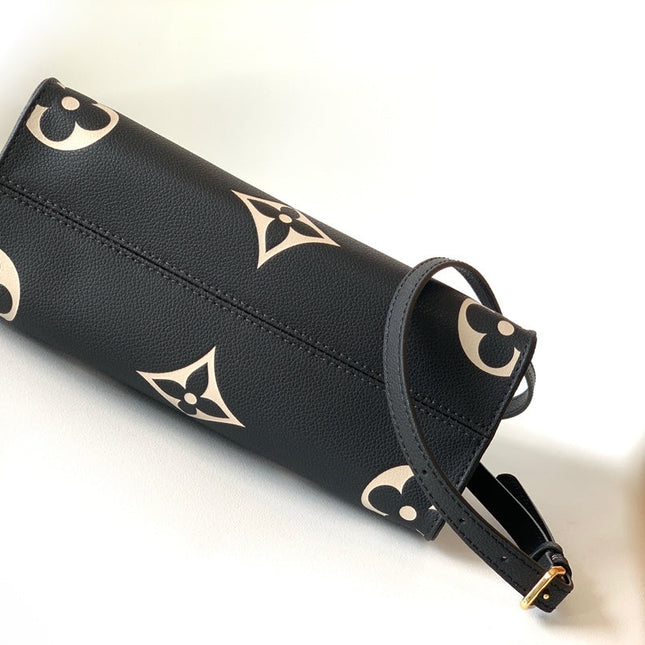 ONTHEGO TOTE 25 IN BLACK AND OFF WHITE MONOGRAM EMPREINTE