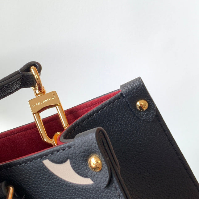 ONTHEGO TOTE 25 IN BLACK AND OFF WHITE MONOGRAM EMPREINTE
