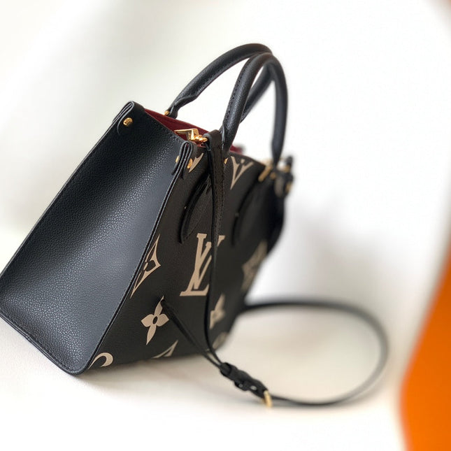 ONTHEGO TOTE 25 IN BLACK AND OFF WHITE MONOGRAM EMPREINTE