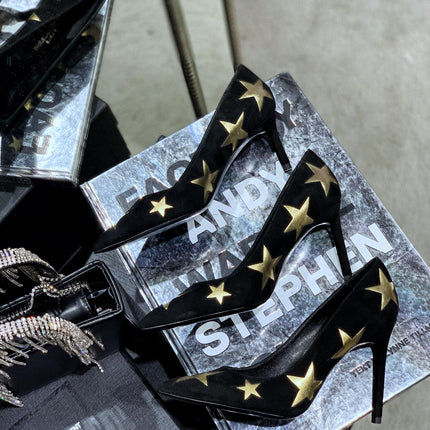 SL CHARLOTTE GOLD STAR PUMPS BLACK SUEDE