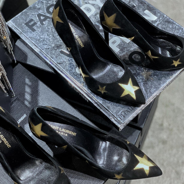 SL CHARLOTTE GOLD STAR PUMPS BLACK SUEDE