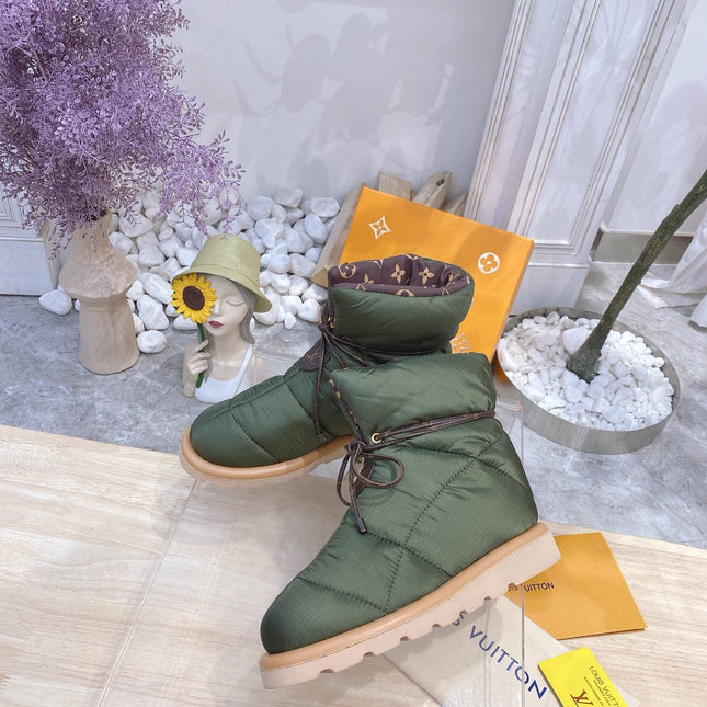 PILLOW COMFORT ANKLE BOOTS IN ARMY GREEN NYLON