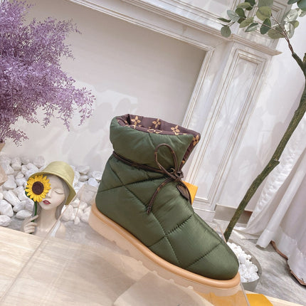 PILLOW COMFORT ANKLE BOOTS IN ARMY GREEN NYLON