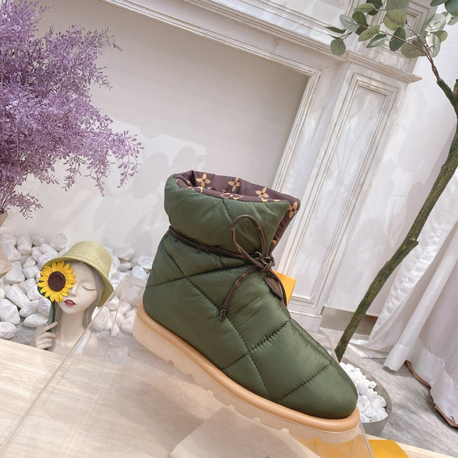 PILLOW COMFORT ANKLE BOOTS IN ARMY GREEN NYLON