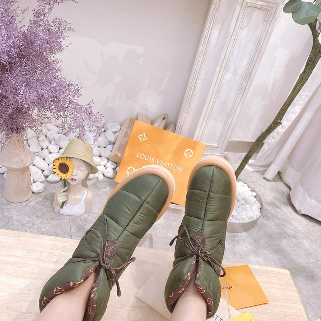 PILLOW COMFORT ANKLE BOOTS IN ARMY GREEN NYLON