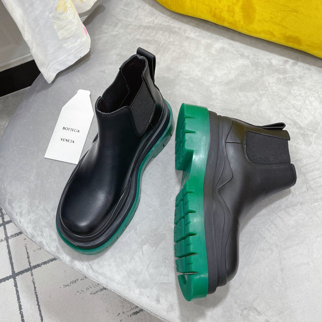TIRE CHELSEA BOOT IN BLACK MIX TEAL GREEN CALFSKIN