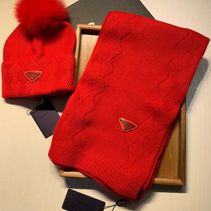SET SCARF AND HAT IN CHERRY RED WOOL AND RABBIT FUR 416367