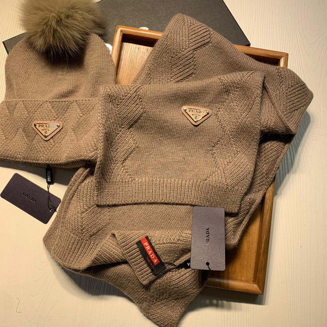 SET SCARF AND HAT IN MEDIUM BROWN WOOL AND RABBIT FUR 416364