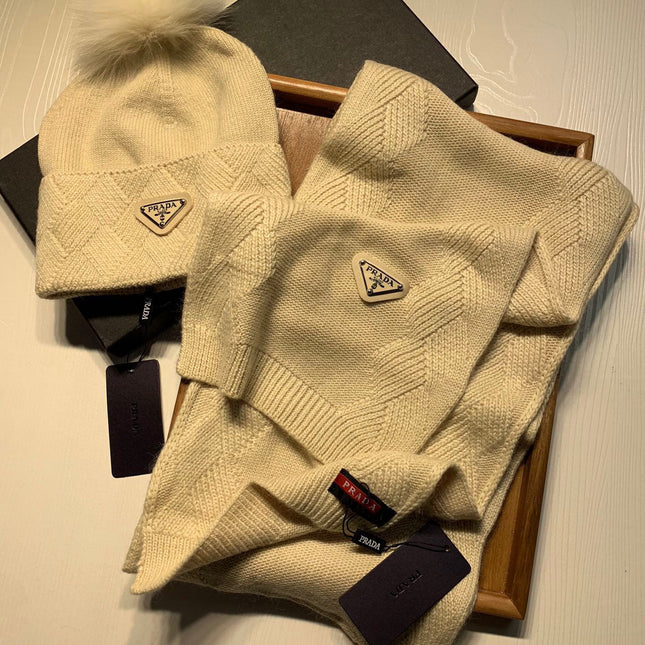 SET SCARF AND HAT IN BISQUE BEIGE WOOL AND RABBIT FUR 416365