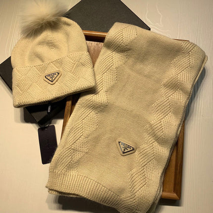 SET SCARF AND HAT IN BISQUE BEIGE WOOL AND RABBIT FUR 416365