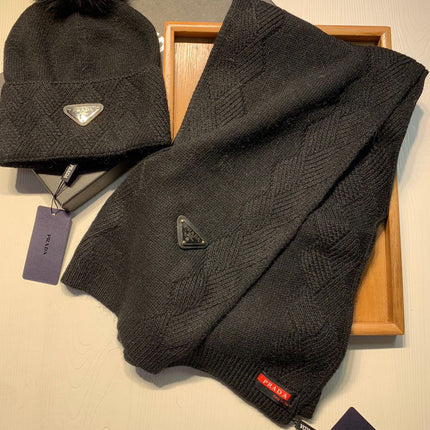 SET SCARF AND HAT IN BLACK WOOL AND RABBIT FUR 416369