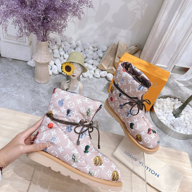PILLOW COMFORT ANKLE BOOTS IN ROSY BROWN MIX WHITE MONOGRAM NYLON