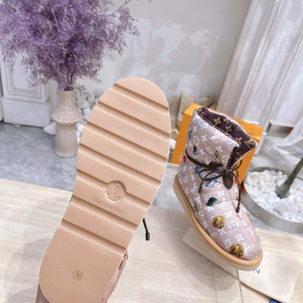 PILLOW COMFORT ANKLE BOOTS IN ROSY BROWN MIX WHITE MONOGRAM NYLON