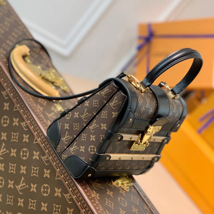 TRIANON PM 21 IN BROWN MONOGRAM COATED CANVAS AND BLACK CALFSKIN SIGNATURE S-LOCK