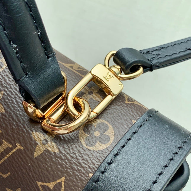 TRIANON PM 21 IN BROWN MONOGRAM COATED CANVAS AND BLACK CALFSKIN SIGNATURE S-LOCK