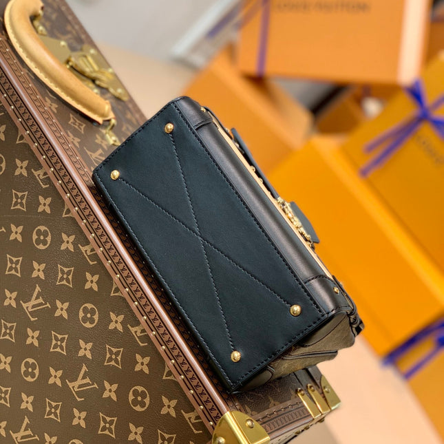 TRIANON PM 21 IN BROWN MONOGRAM COATED CANVAS AND BLACK CALFSKIN SIGNATURE S-LOCK