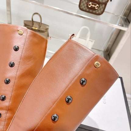 GG CLASSIC KNEE HIGH BOOTS IN BRONZE BROWN IMPORTED CALFSKIN