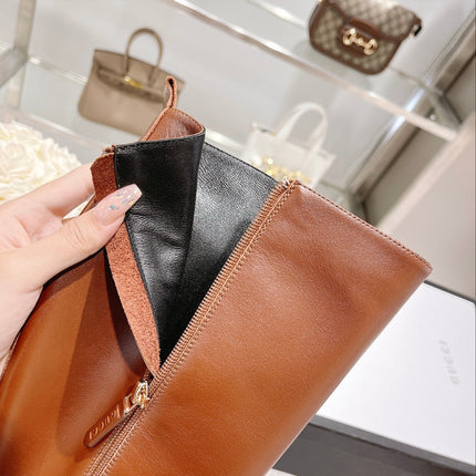 GG CLASSIC KNEE HIGH BOOTS IN BRONZE BROWN IMPORTED CALFSKIN