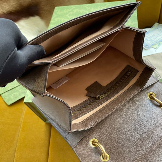 GG MINI 25 HANDBAG IN BEIGE CANVAS AND BROWN CALFSKIN