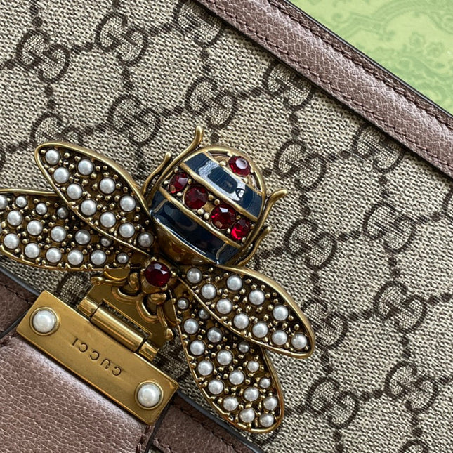 GG MINI 25 HANDBAG IN BEIGE CANVAS AND BROWN CALFSKIN