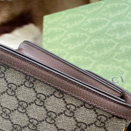 GG MINI 25 HANDBAG IN BEIGE CANVAS AND BROWN CALFSKIN