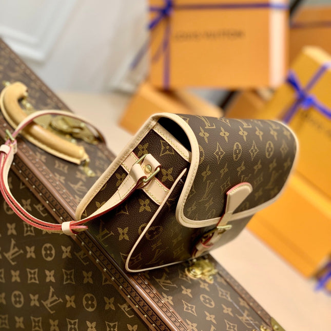 DIANE 27 IN BROWN MONOGRAM COATED CANVAS AND CALFSKIN
