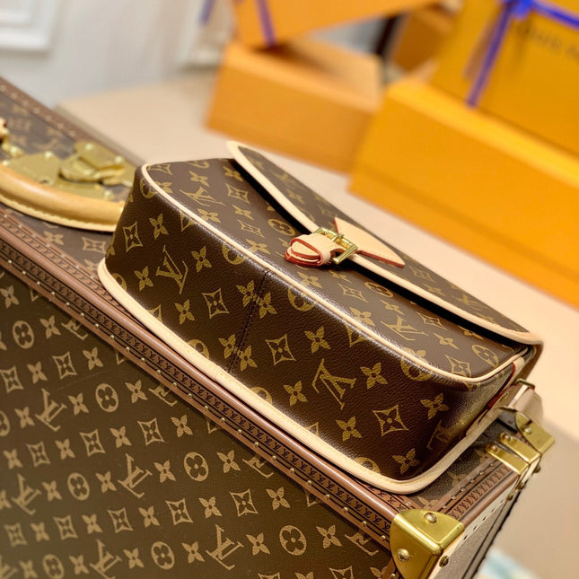 DIANE 27 IN BROWN MONOGRAM COATED CANVAS AND CALFSKIN