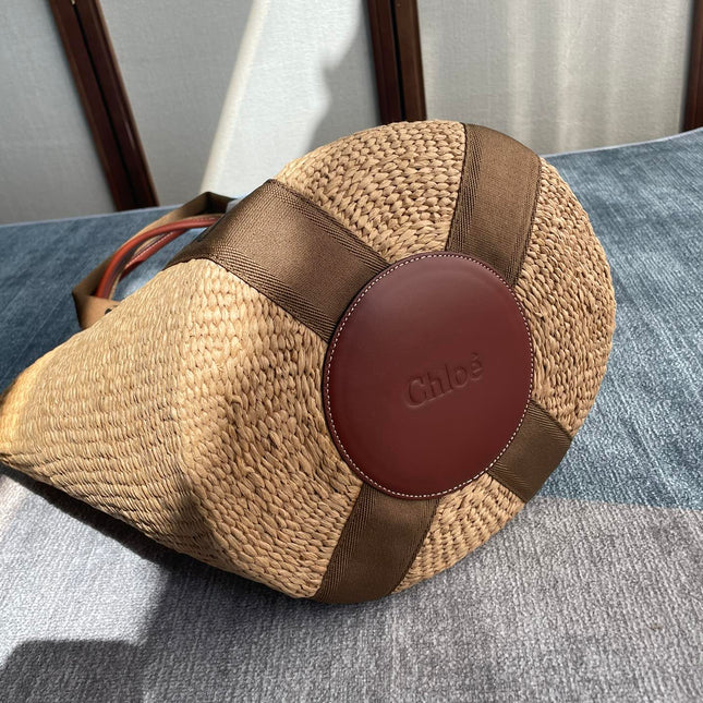 LAGRE WOODY TOTE BAG 48 IN NATURAL FIBERS BROWN WEBBING AND CALFSKIN