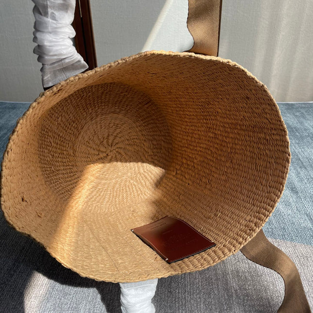 LAGRE WOODY TOTE BAG 48 IN NATURAL FIBERS BROWN WEBBING AND CALFSKIN