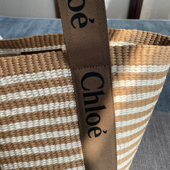 LAGRE WOODY TOTE BAG 48 IN BROWN AND WHITE FIBERS BROWN WEBBING BLACK CALFSKIN