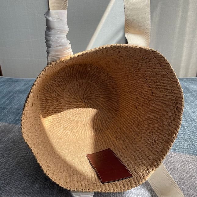 LAGRE WOODY TOTE BAG 48 IN NATURAL FIBERS BEIGE WEBBING BROWN CALFSKIN
