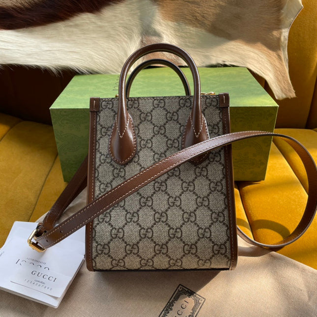 MINI TOTE  20 BAG IN BEIGE CANVAS AND BROWN CALFSKIN