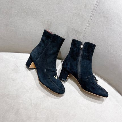 LP CHARMS ANKLE BOOTS METAL LOCK DENIM SUEDE