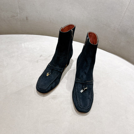 LP CHARMS ANKLE BOOTS METAL LOCK DENIM SUEDE